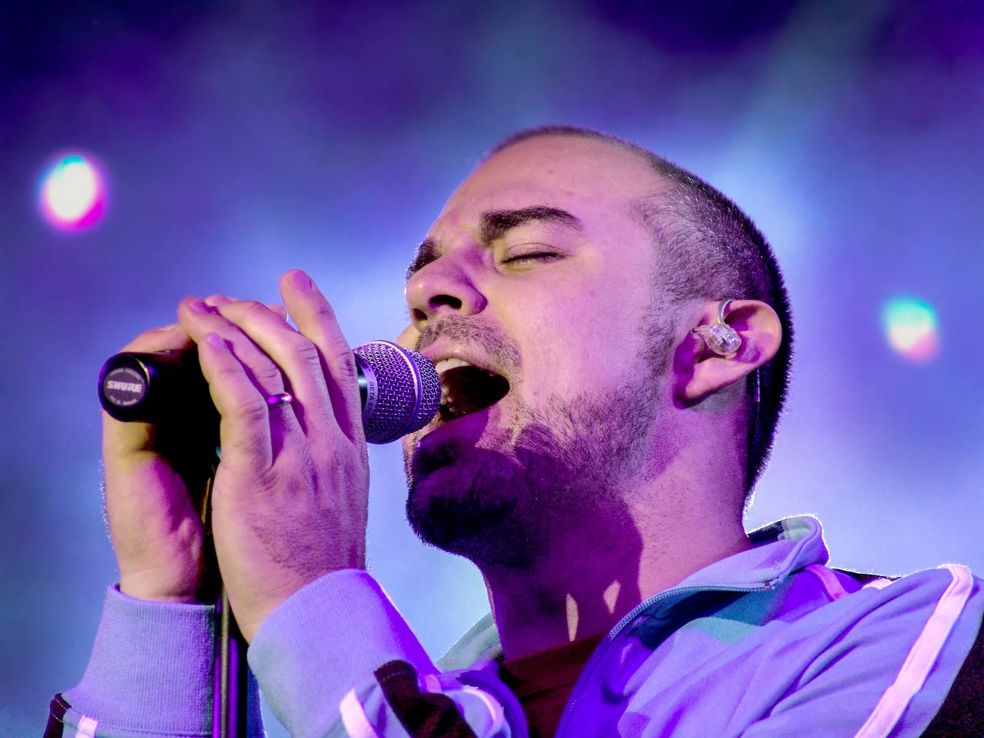 artist singing up close